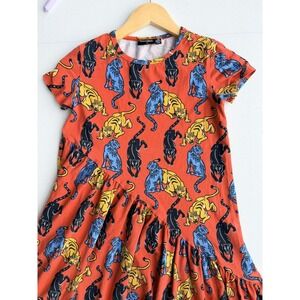 Rock Your Kid Dress Red Wild Cat Big Cats Tiger Panther Asymmetrical Size 12